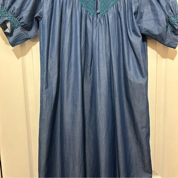 Loretta Caponi Elegant Blue Maxi Dress MockNeck Ruffle Designer Quiet Luxury Med - Picture 6 of 14
